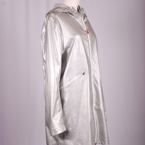 EUC Save the Duck Hooded Siver Raincoat, Sz - 4 (L/XL) - Picture 4 of 7
